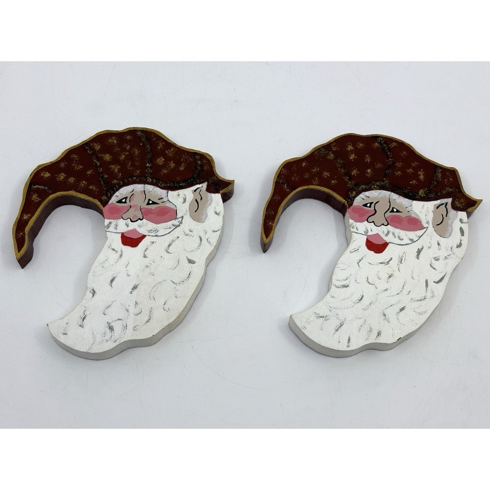 Wood Hand Made Painted Christmas Santa Claus Head Holly Twinkle Blush (1)